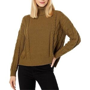 MADEWELL Capri Cotton Cable Turtleneck Olive Green Size XS